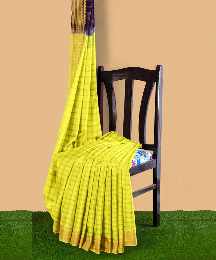 Yellow navy blue sico handwoven chirala saree