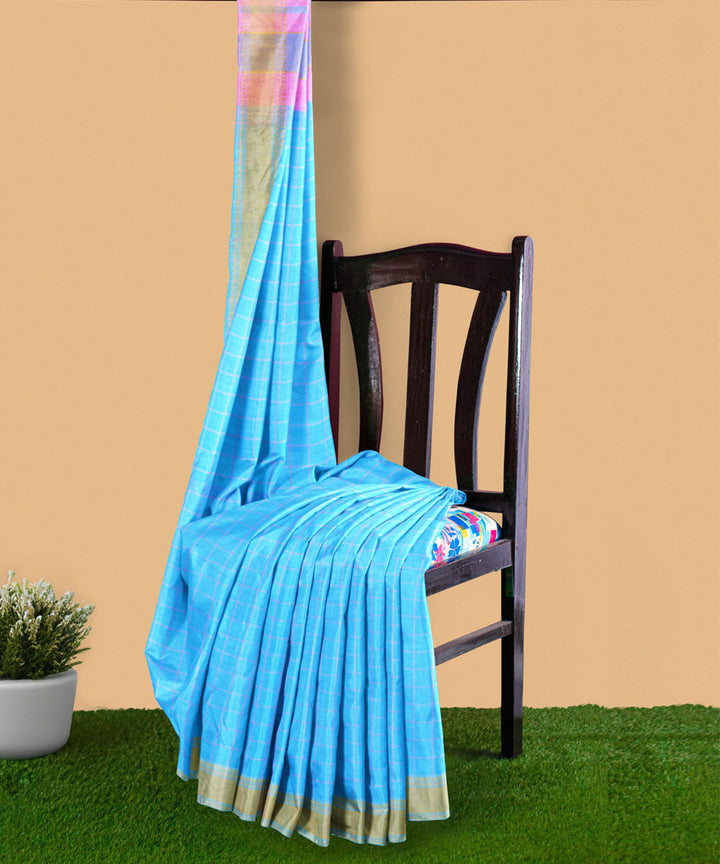 Sky blue pink sico handwoven chirala saree