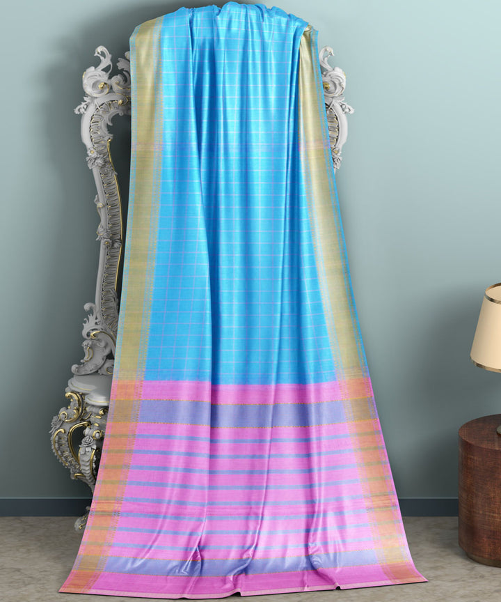 Sky blue pink sico handwoven chirala saree