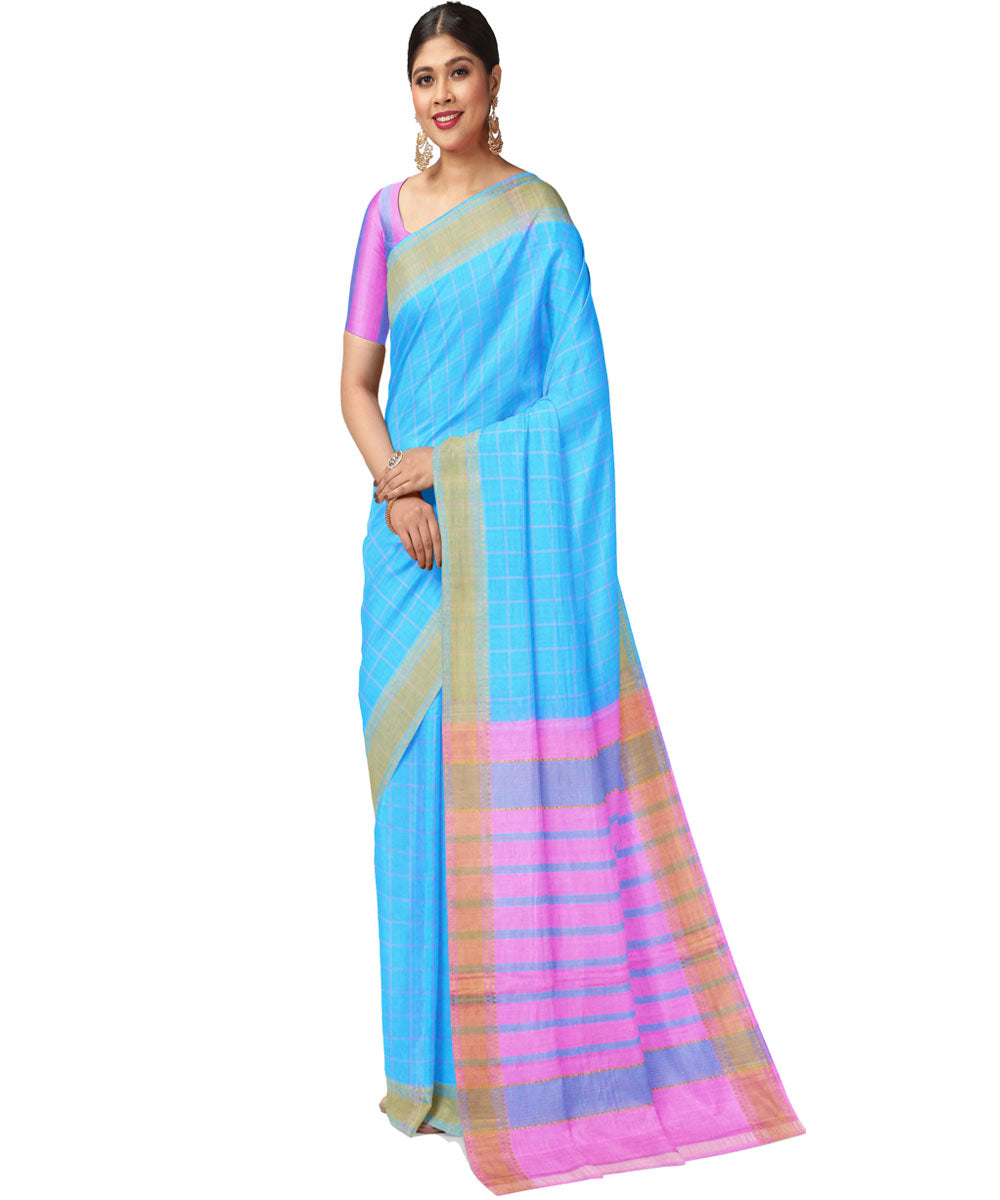 Sky blue pink sico handwoven chirala saree