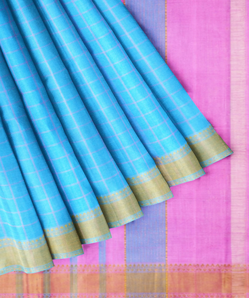 Sky blue pink sico handwoven chirala saree
