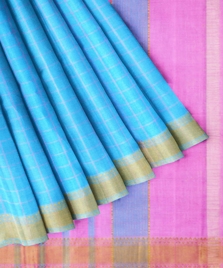Sky blue pink sico handwoven chirala saree