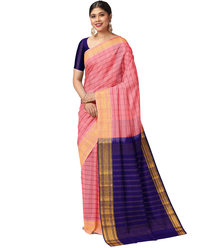 Light peach navy blue sico handwoven chirala saree