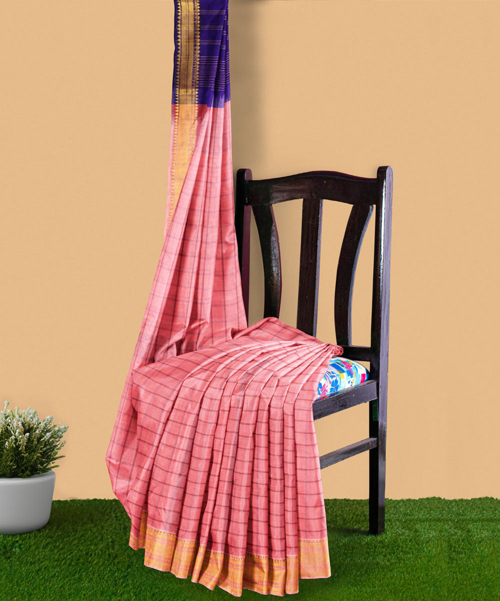 Light peach navy blue sico handwoven chirala saree