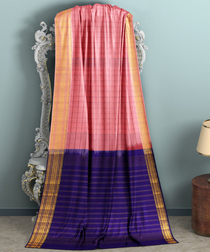 Light peach navy blue sico handwoven chirala saree