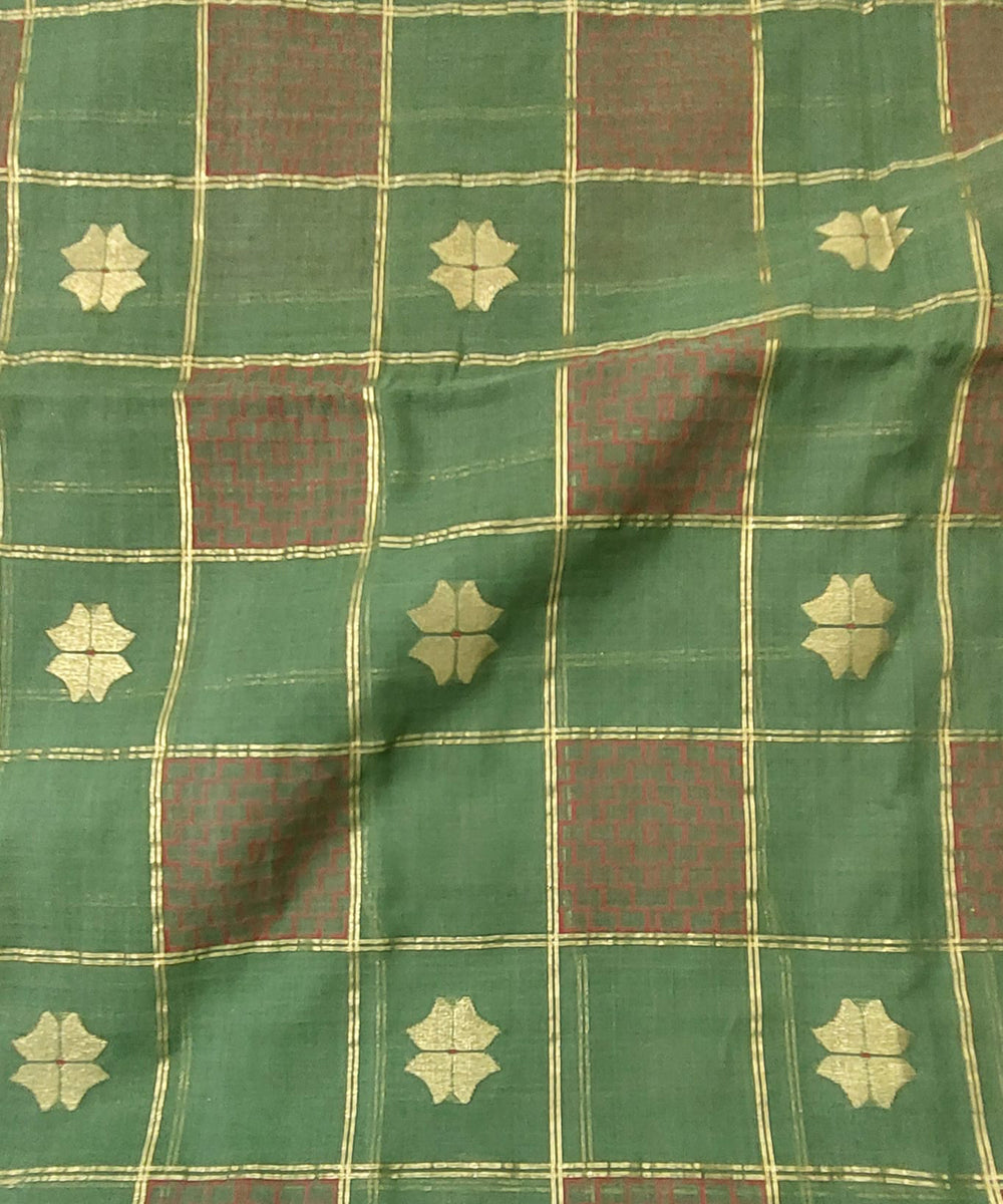 Dark green checked venkatagiri handloom cotton saree
