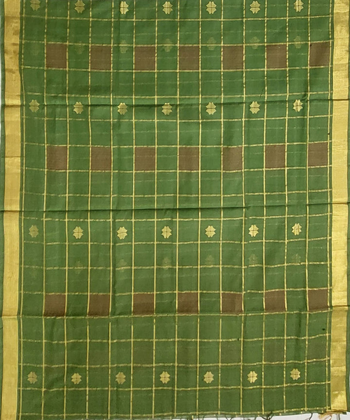 Dark green checked venkatagiri handloom cotton saree