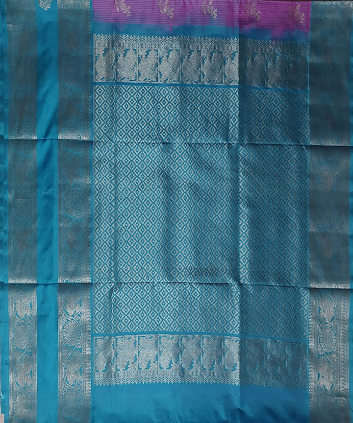 Pink cyan blue venkatagiri handloom silk saree