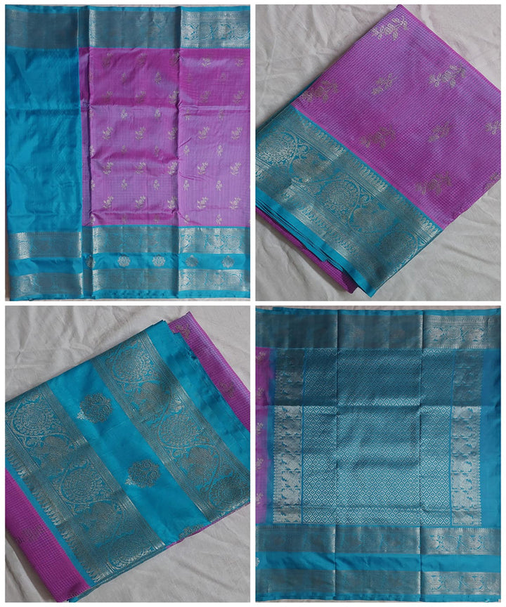 Pink cyan blue venkatagiri handloom silk saree