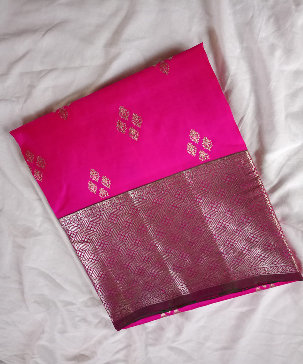 Pink dark green venkatagiri handloom silk saree