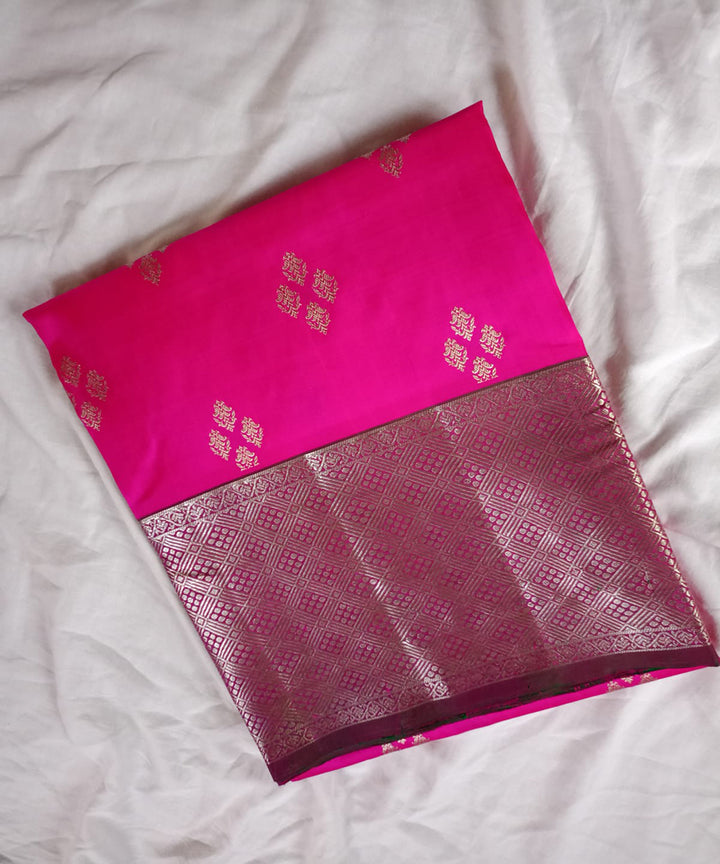 Pink dark green venkatagiri handloom silk saree