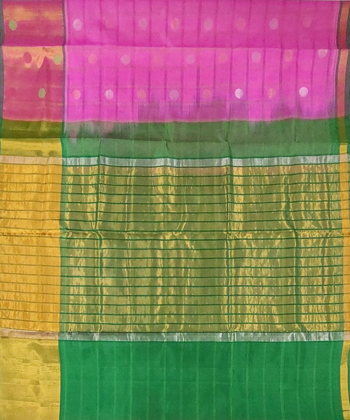Pink green venkatagiri handloom cottonsilk saree