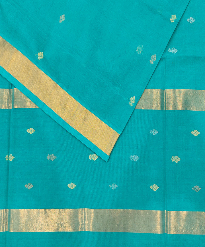 Cyan blue handwoven venkatagiri cotton saree