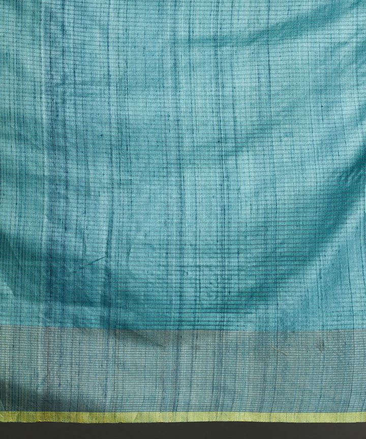 Turquoise blue tussar silk hand woven chhattisgarh kosa saree