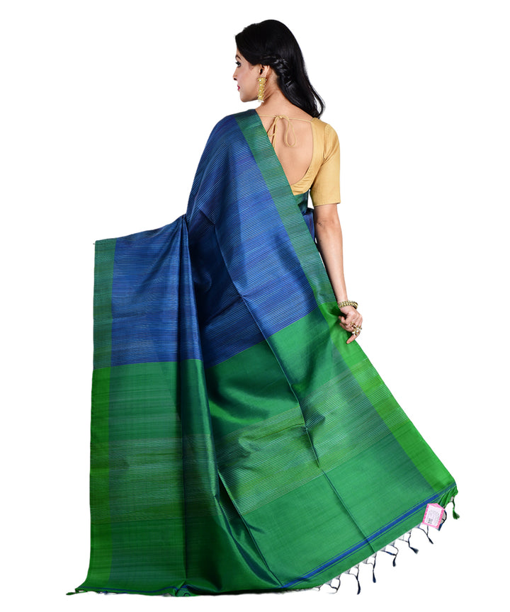 Navy blue dark green handwoven silk saree