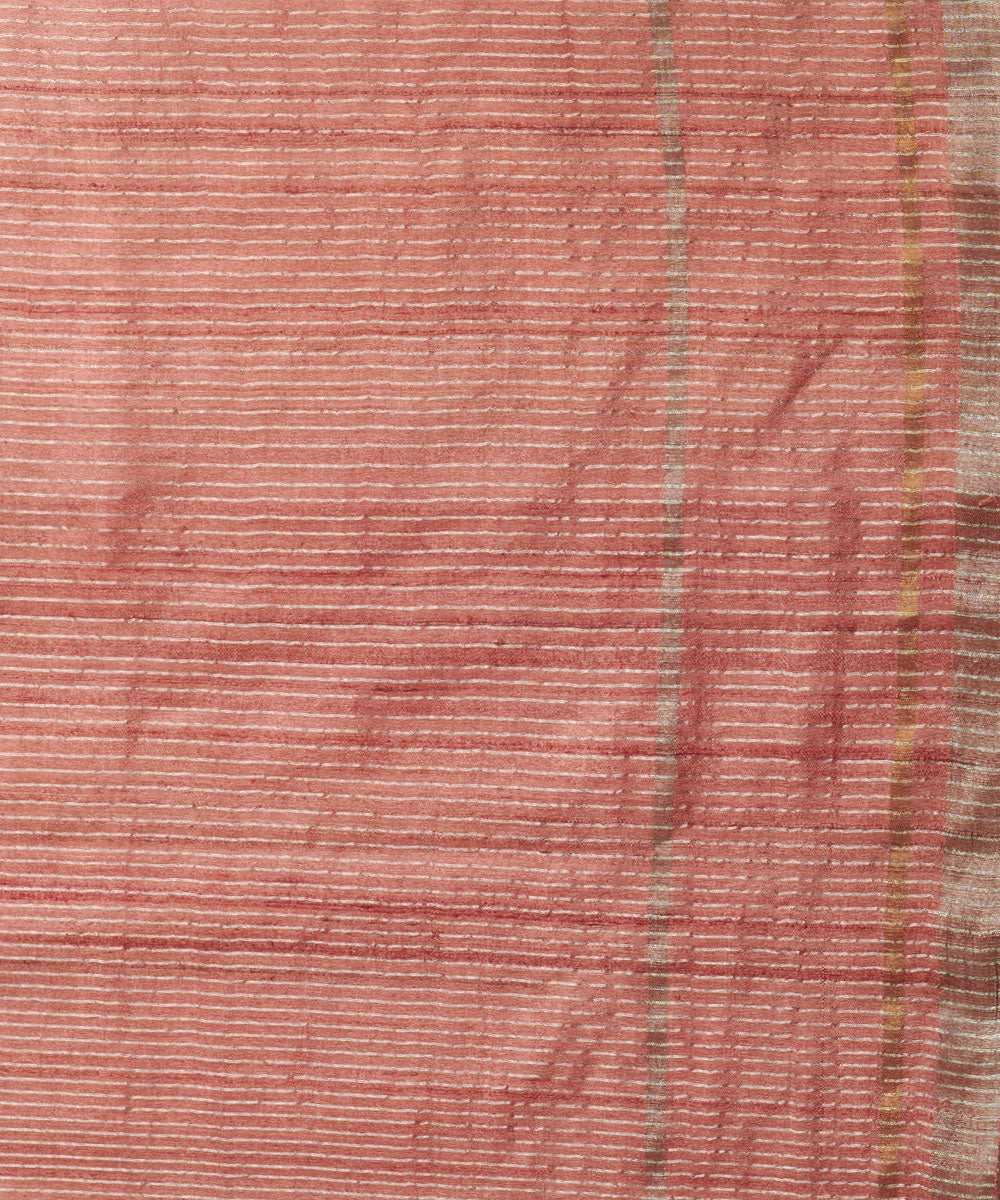 Flamingo pink silver zari hand woven chhattisgarh tussar silk saree