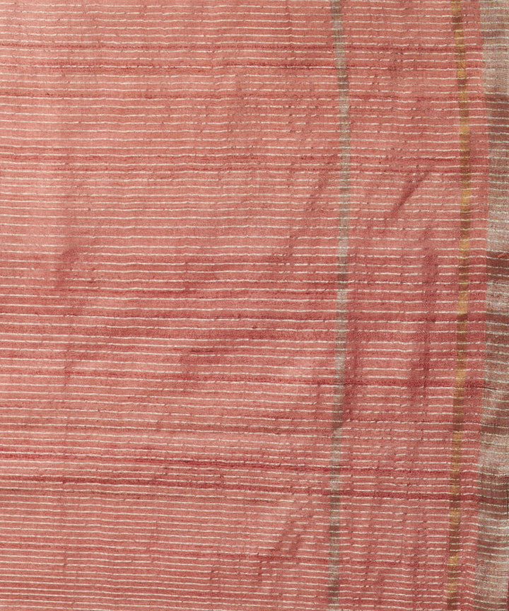 Flamingo pink silver zari hand woven chhattisgarh tussar silk saree