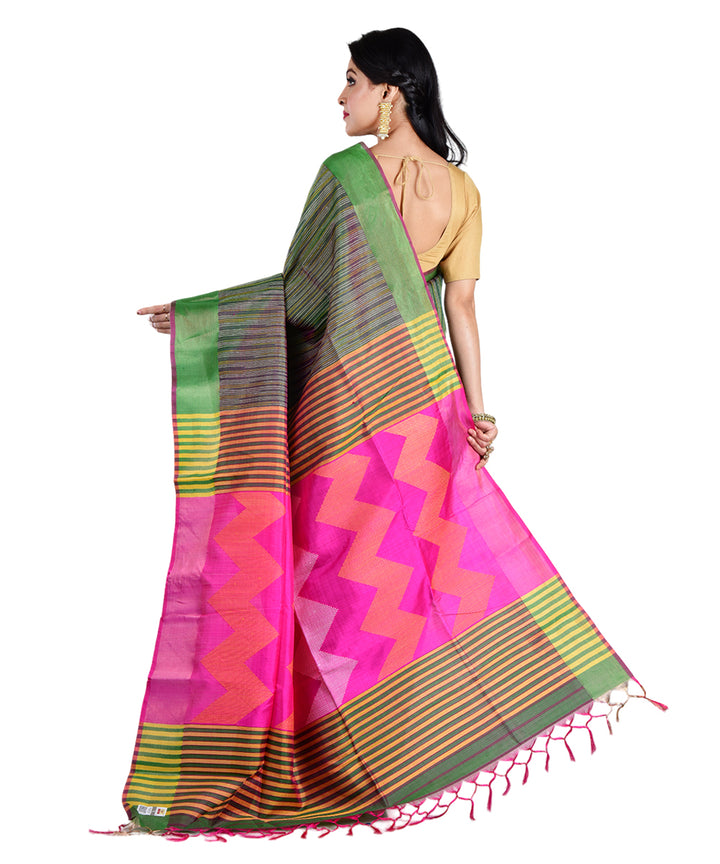 Multicolor pink handwoven silk saree