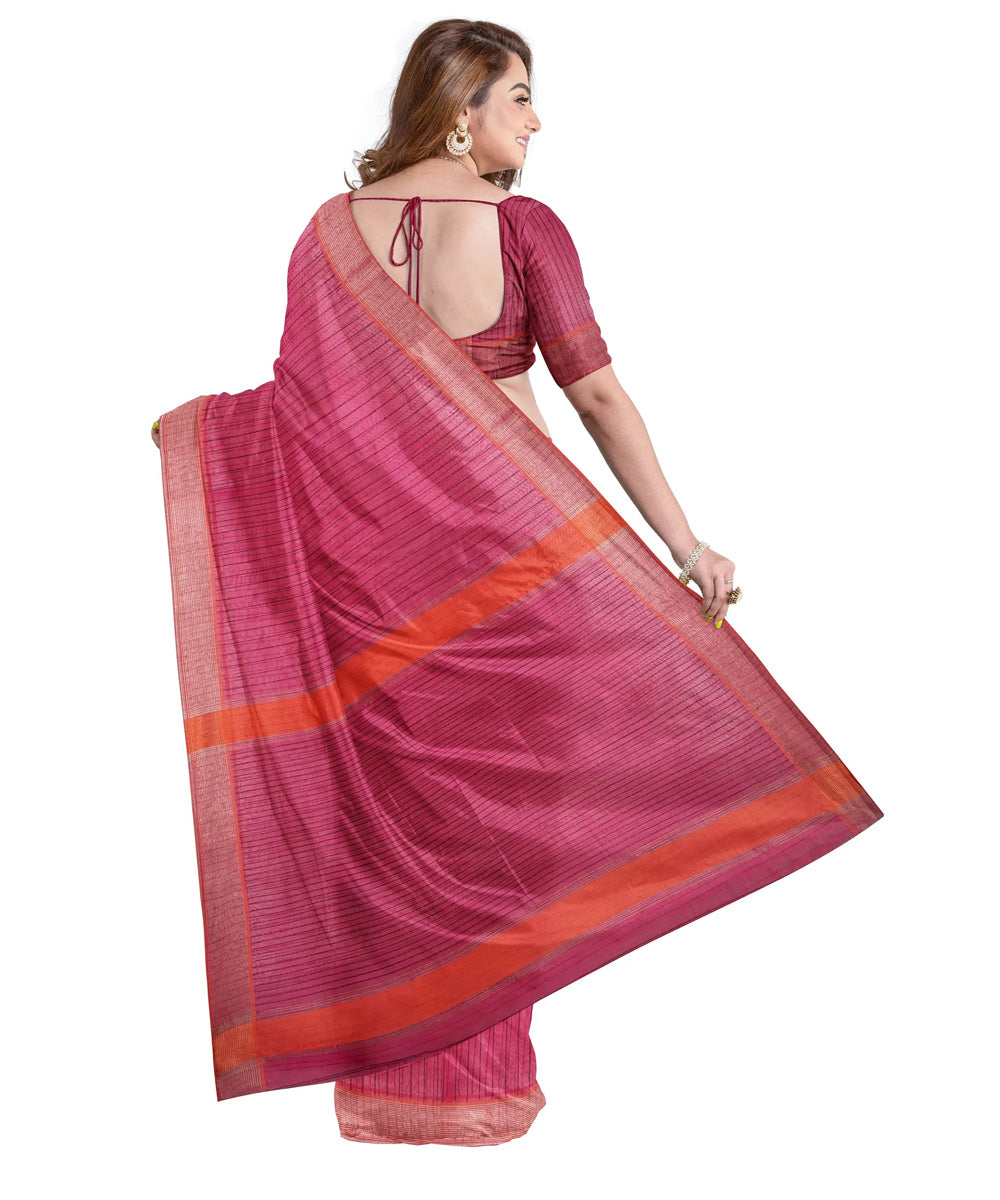 Raspberry pink orange handwoven tangail silk saree