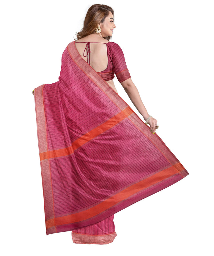Raspberry pink orange handwoven tangail silk saree