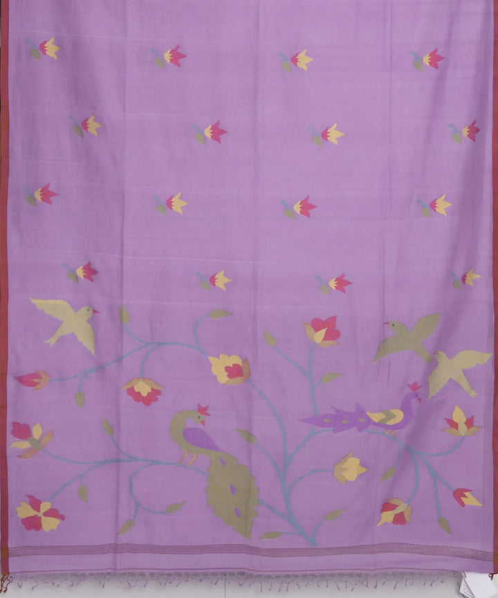Purple orchid red handwoven jamdani cotton saree