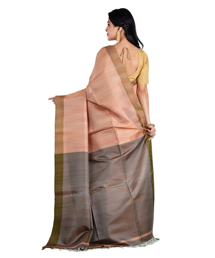 Brown grey handwoven silk saree