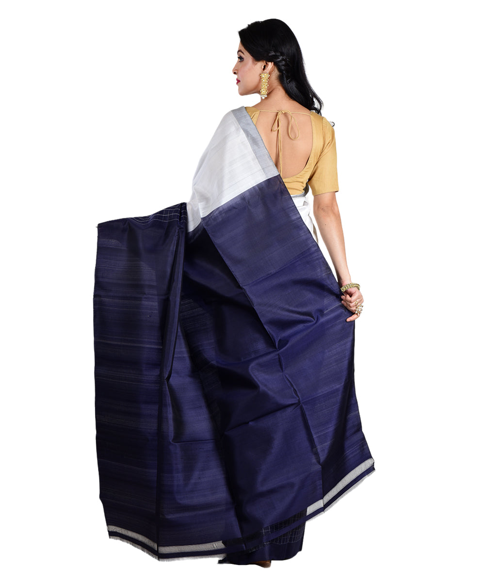 White navy blue handwoven silk saree