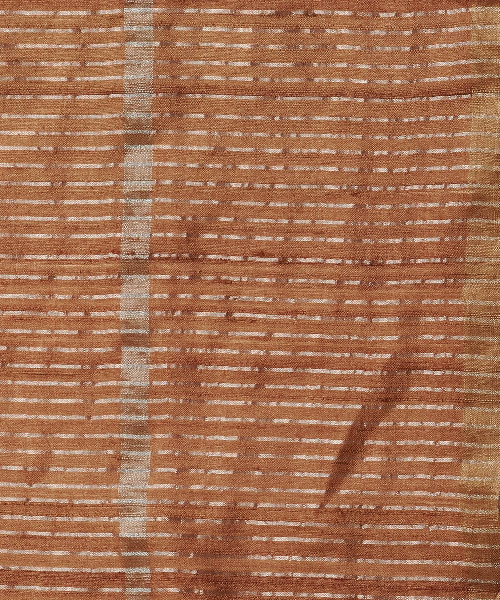 Sienna brown silver zari tussar silk woven chhattisgarh kosa saree