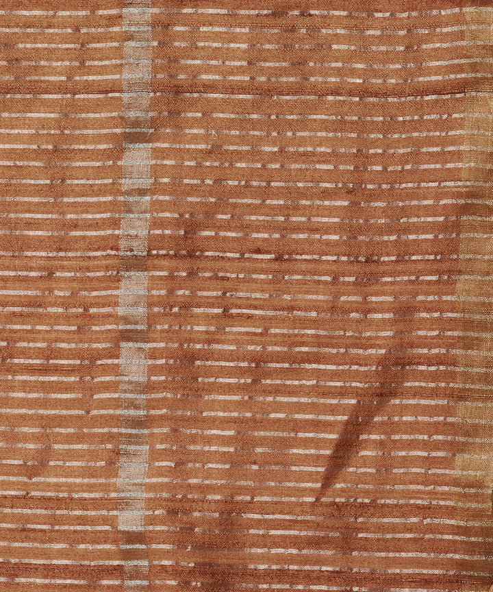 Sienna brown silver zari tussar silk woven chhattisgarh kosa saree