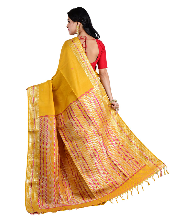 Yellow handwoven silk saree