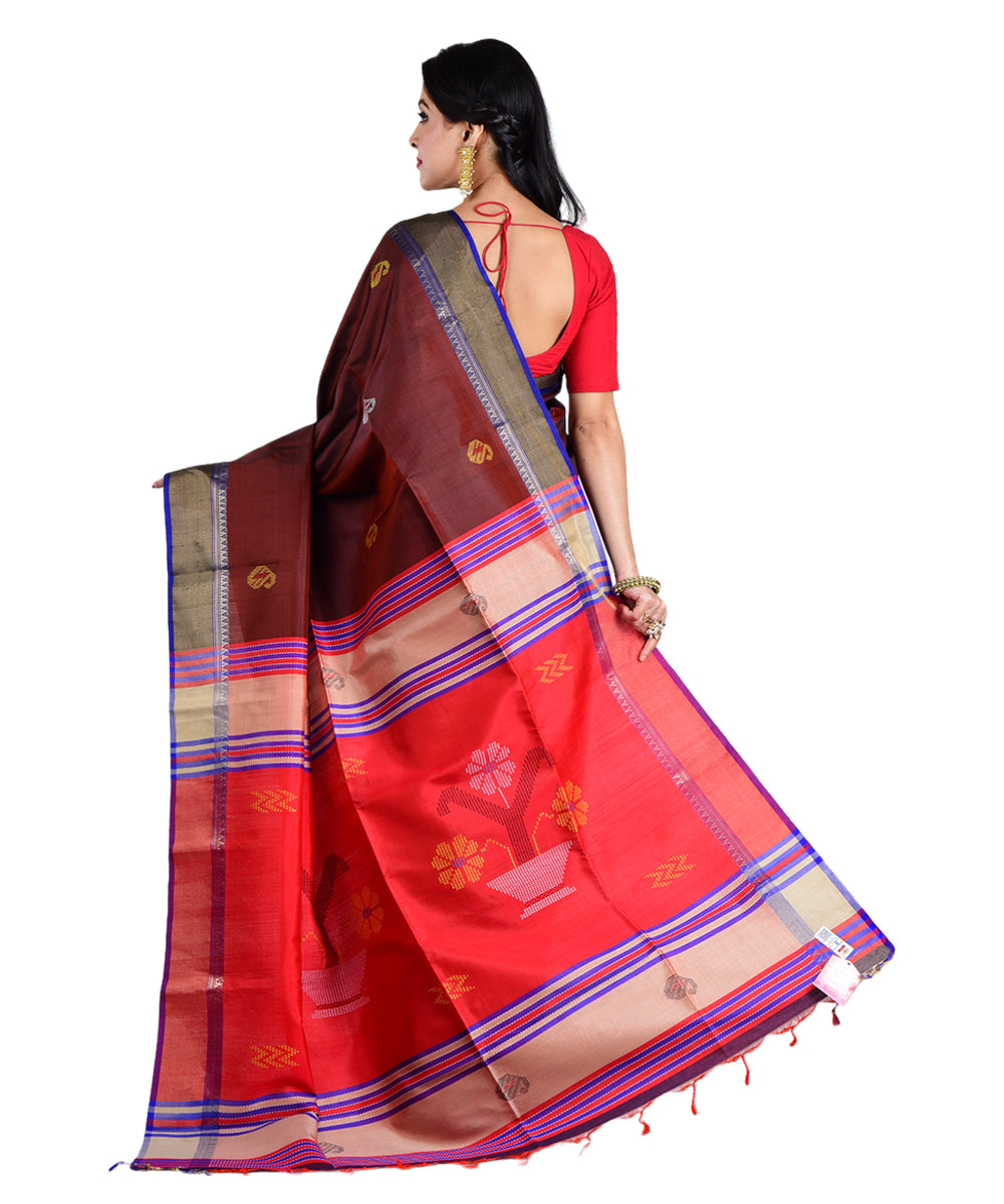 Maroon multicolor handwoven silk saree