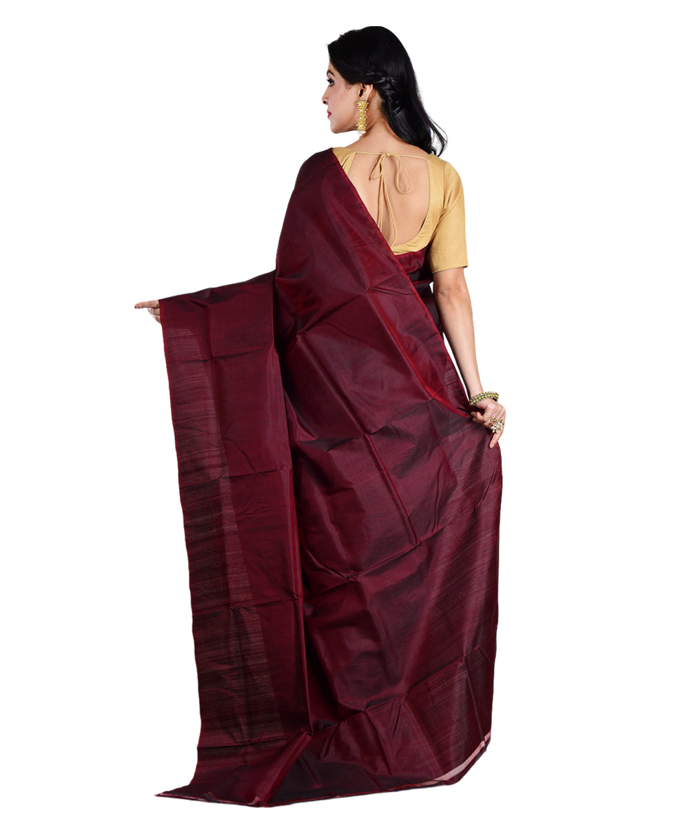 Beige maroon handwoven tussar silk saree