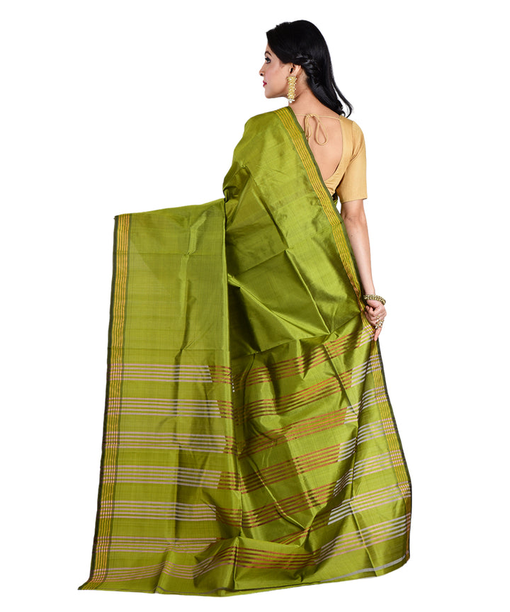 Dark green handwoven silk saree