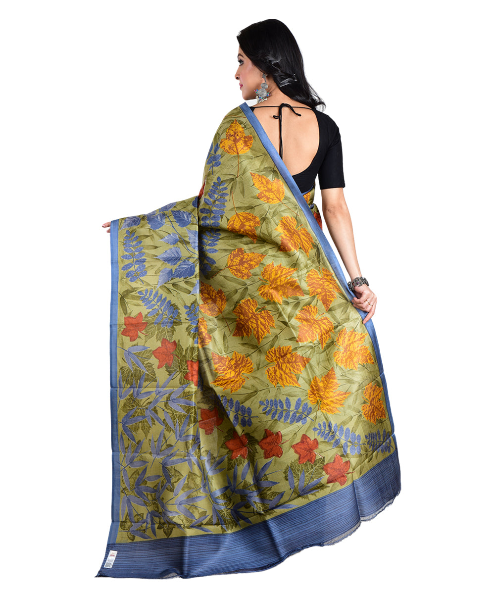 Multicolor bengal hand printed silk saree