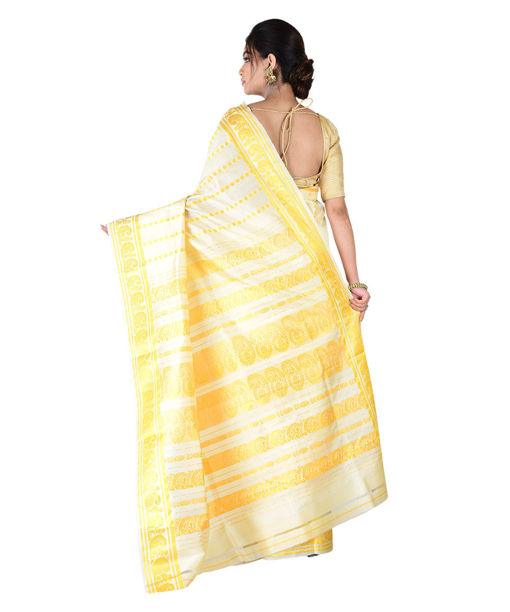 White yellow handwoven silk saree