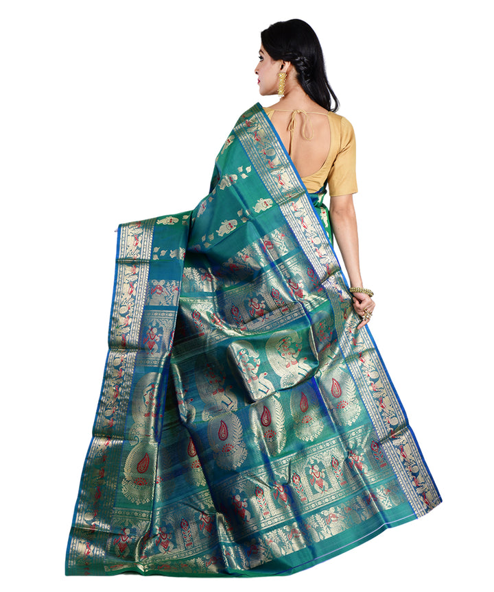 Dark green silk handwoven saree