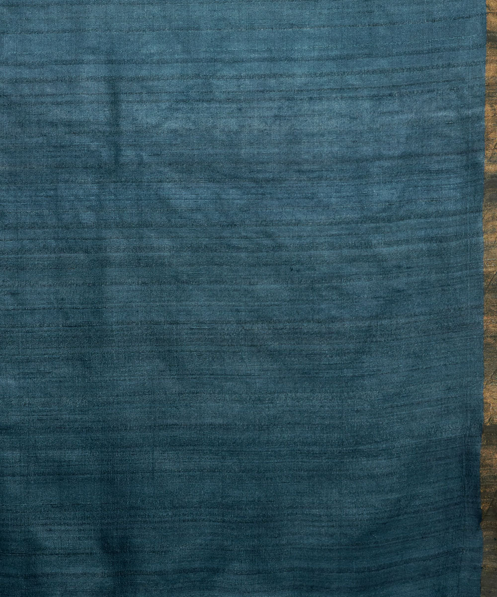 Deep indigo tussar silk hand woven chhattisgarh kosa saree
