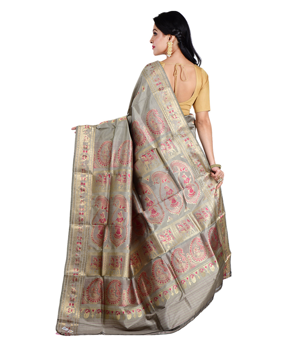 Grey handwoven silk saree