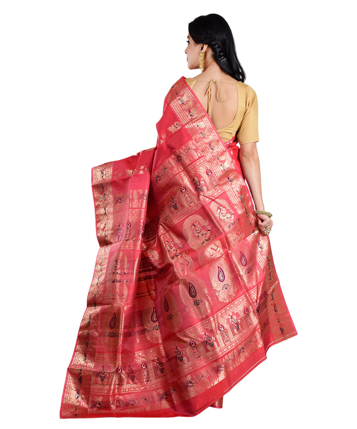 Peach handwoven silk saree