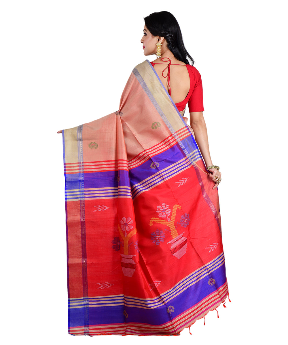 Peach multicolor handwoven silk saree