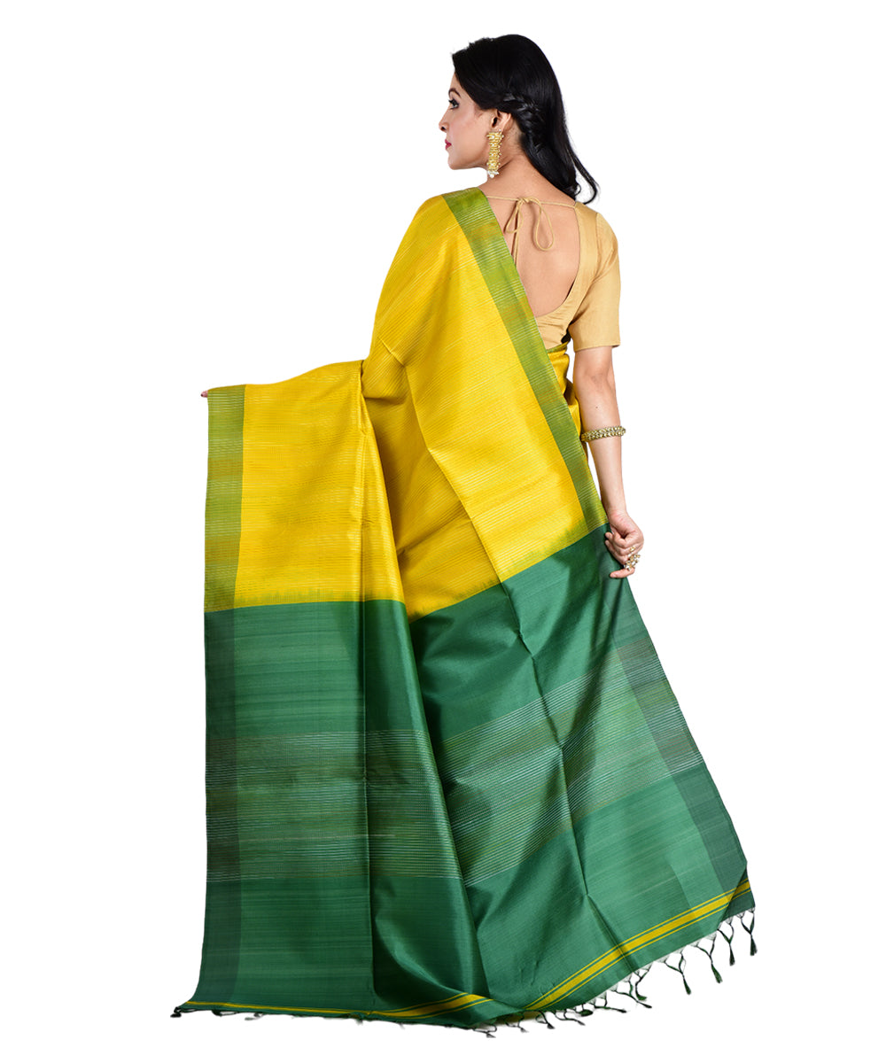 Yellow dark green handwoven silk saree