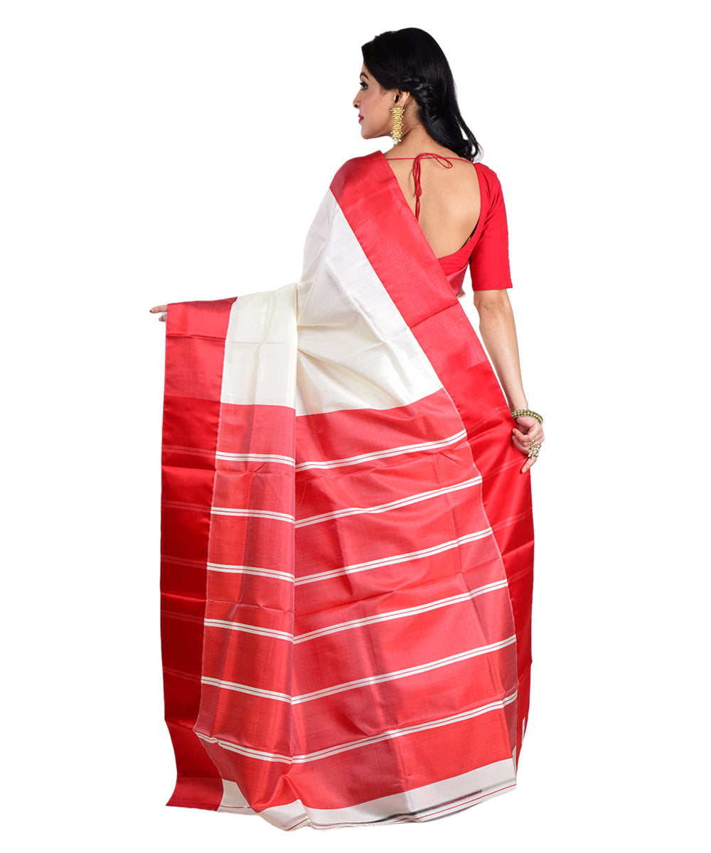 White red handwoven silk saree