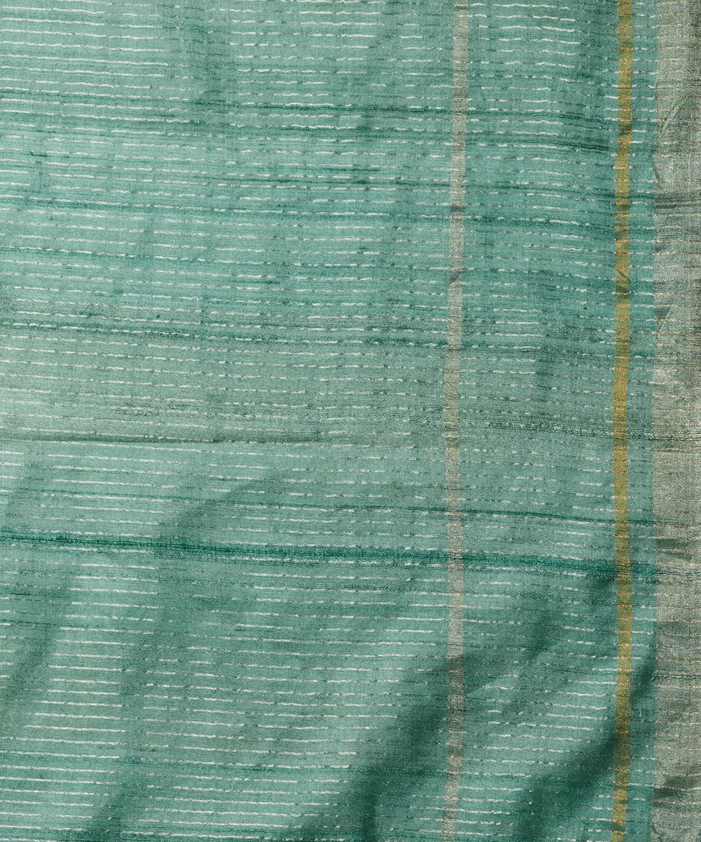 Turquoise gold zari tussar silk handwoven chhattisgarh kosa saree