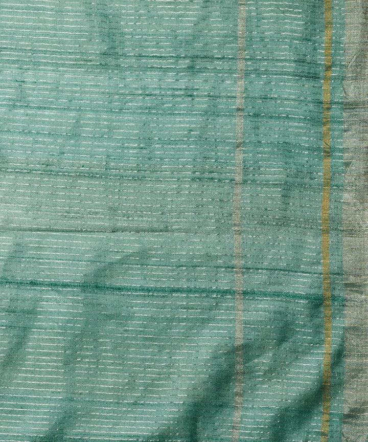 Turquoise gold zari tussar silk handwoven chhattisgarh kosa saree