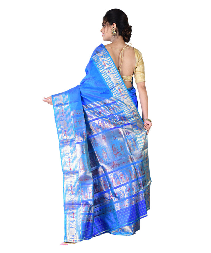 Navy blue handwoven silk saree