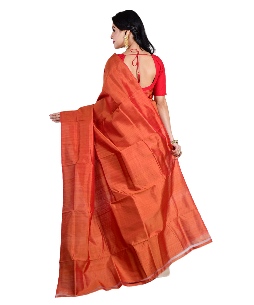 Beige orange handwoven tussar silk saree