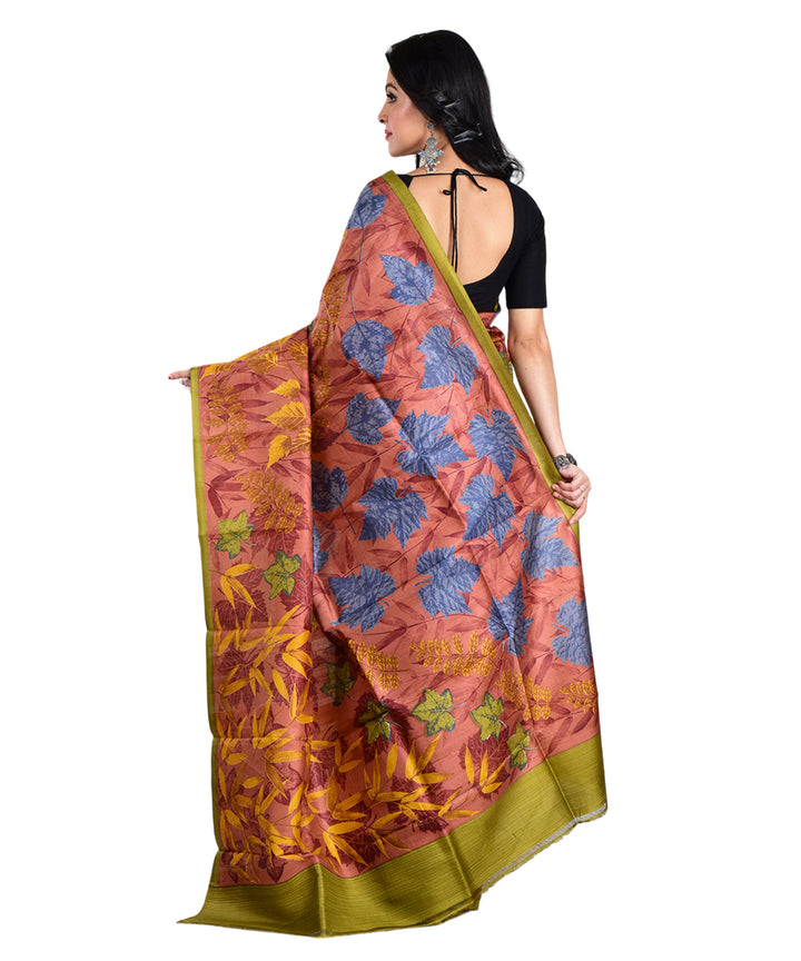 Multicolor hand printed silk saree