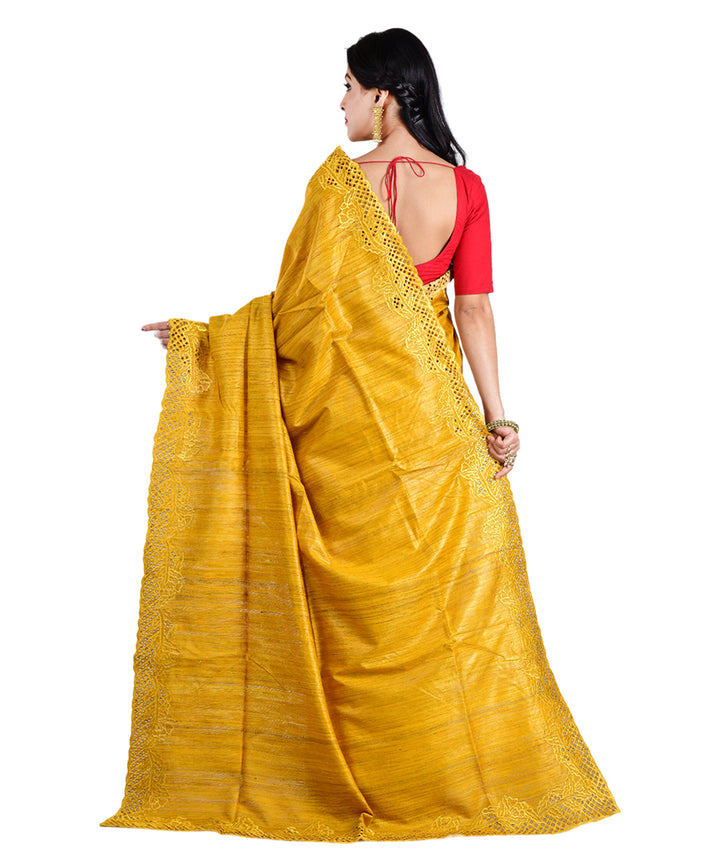 Yellow handwoven tussar silk saree