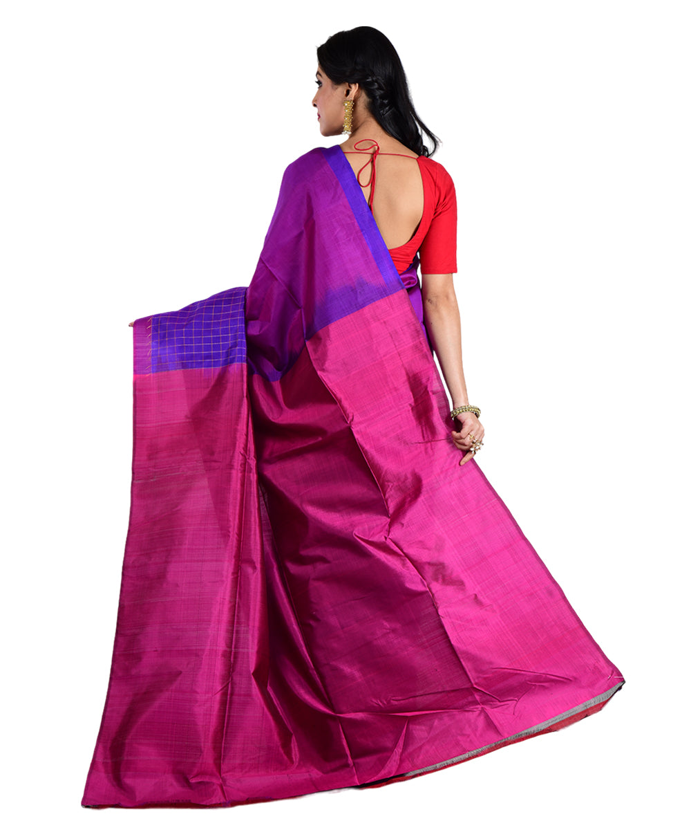 Navy blue purple handwoven silk saree