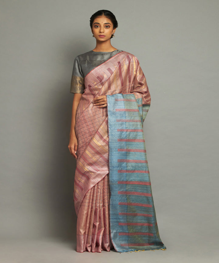 Coral tussar silk hand loom chhattisgarh kosa saree
